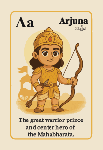 Letter A card — Arjuna from the Mahabharata, A–Z Ancient Wisdom deck